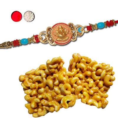 "Designer Fancy Rakhi - FR- 8400 A, 250gms of KajuPakam Sweet - Click here to View more details about this Product